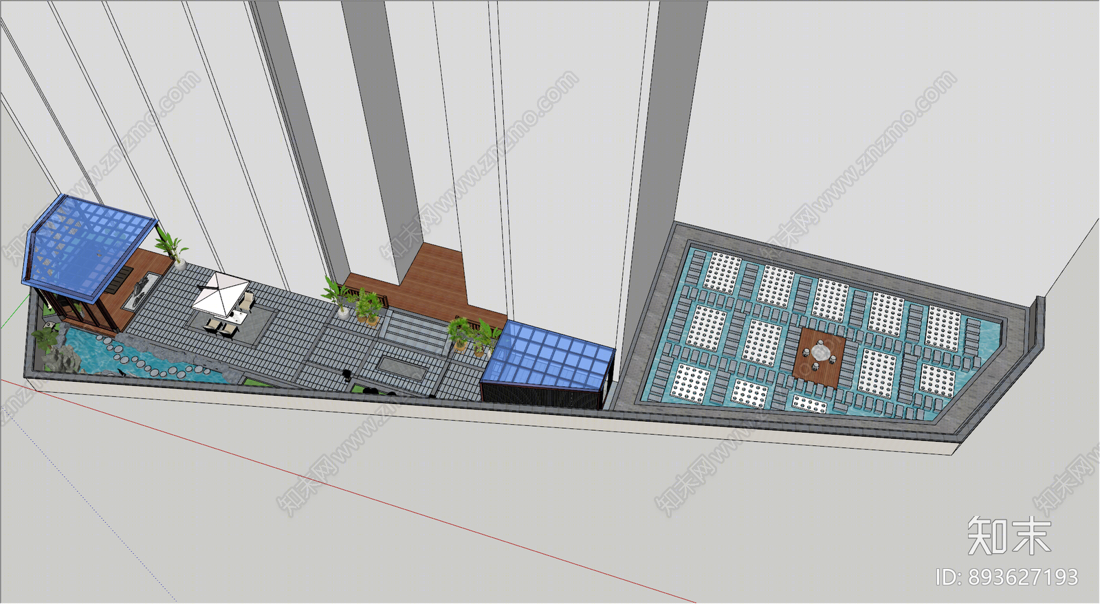 新中式屋顶花园SU模型下载【ID:893627193】