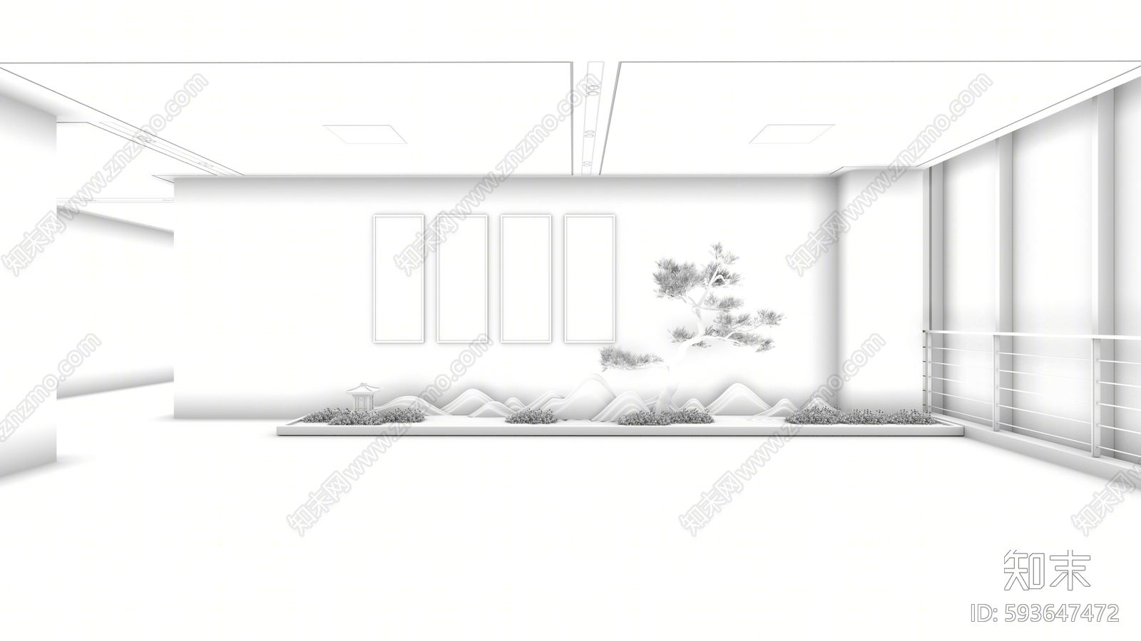 新中式公司大堂SU模型下载【ID:593647472】