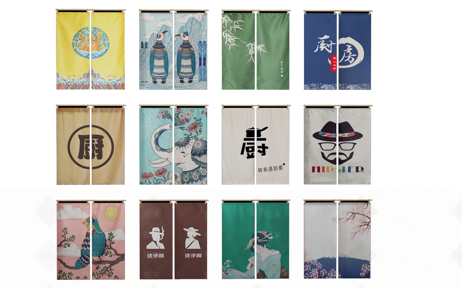 日式窗帘3D模型下载【ID:393650812】