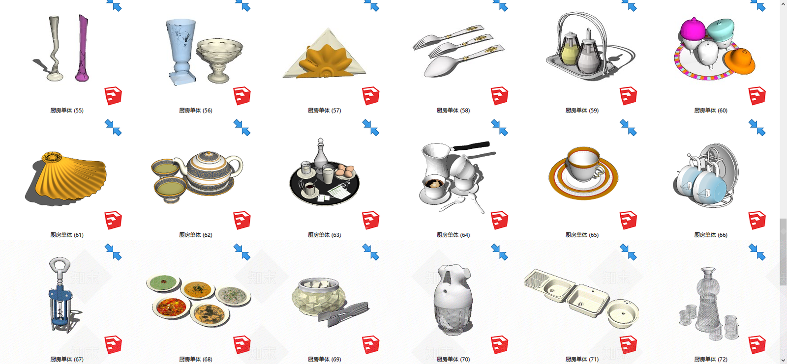 现代厨房用品组合SU模型下载【ID:193684340】