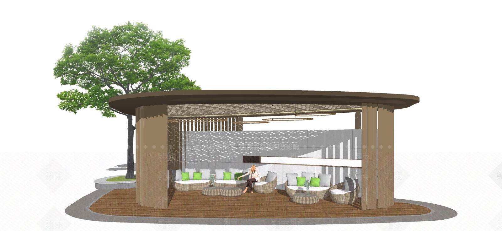 现代曲线亭子SU模型下载【ID:493692828】