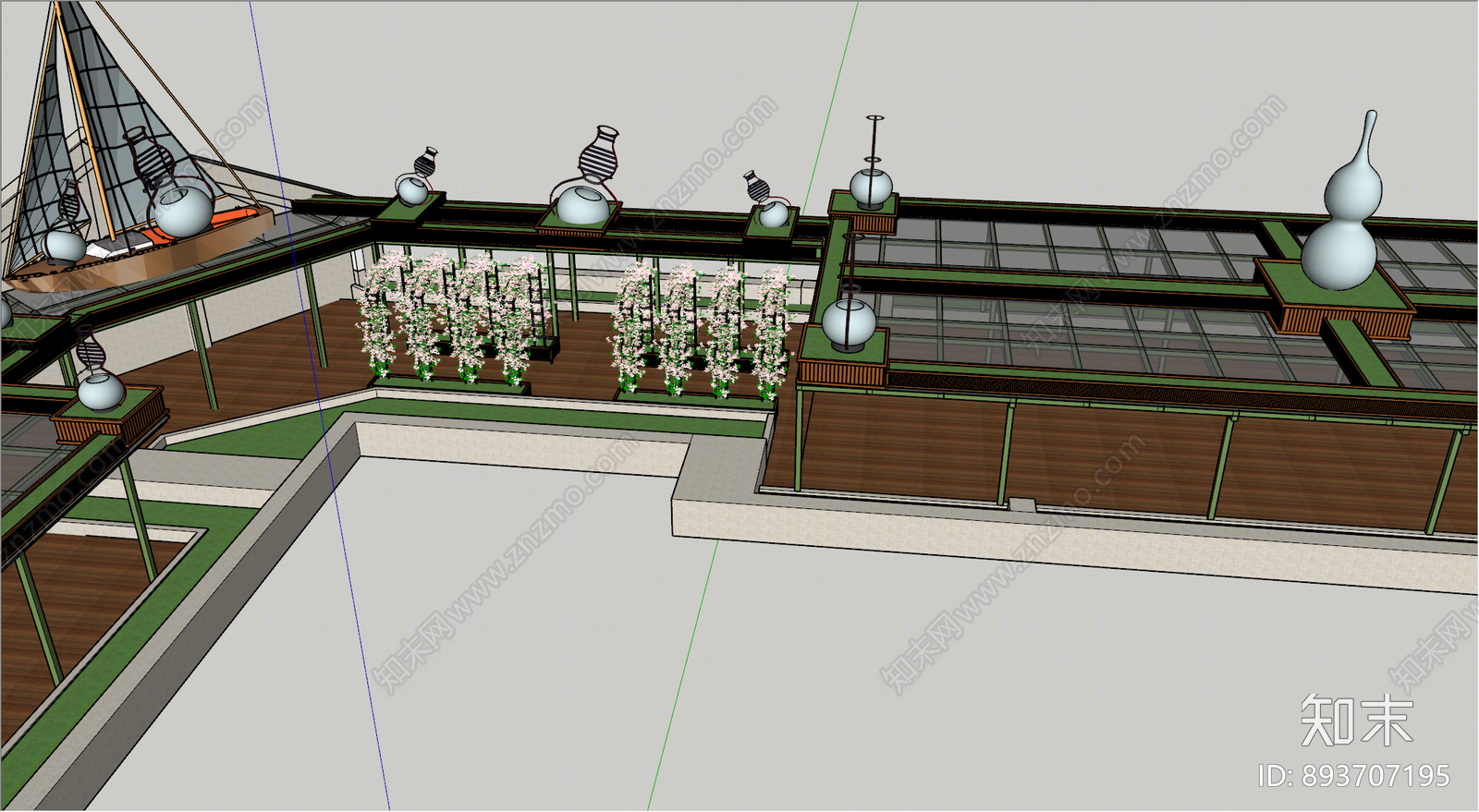 新中式屋顶花园SU模型下载【ID:893707195】