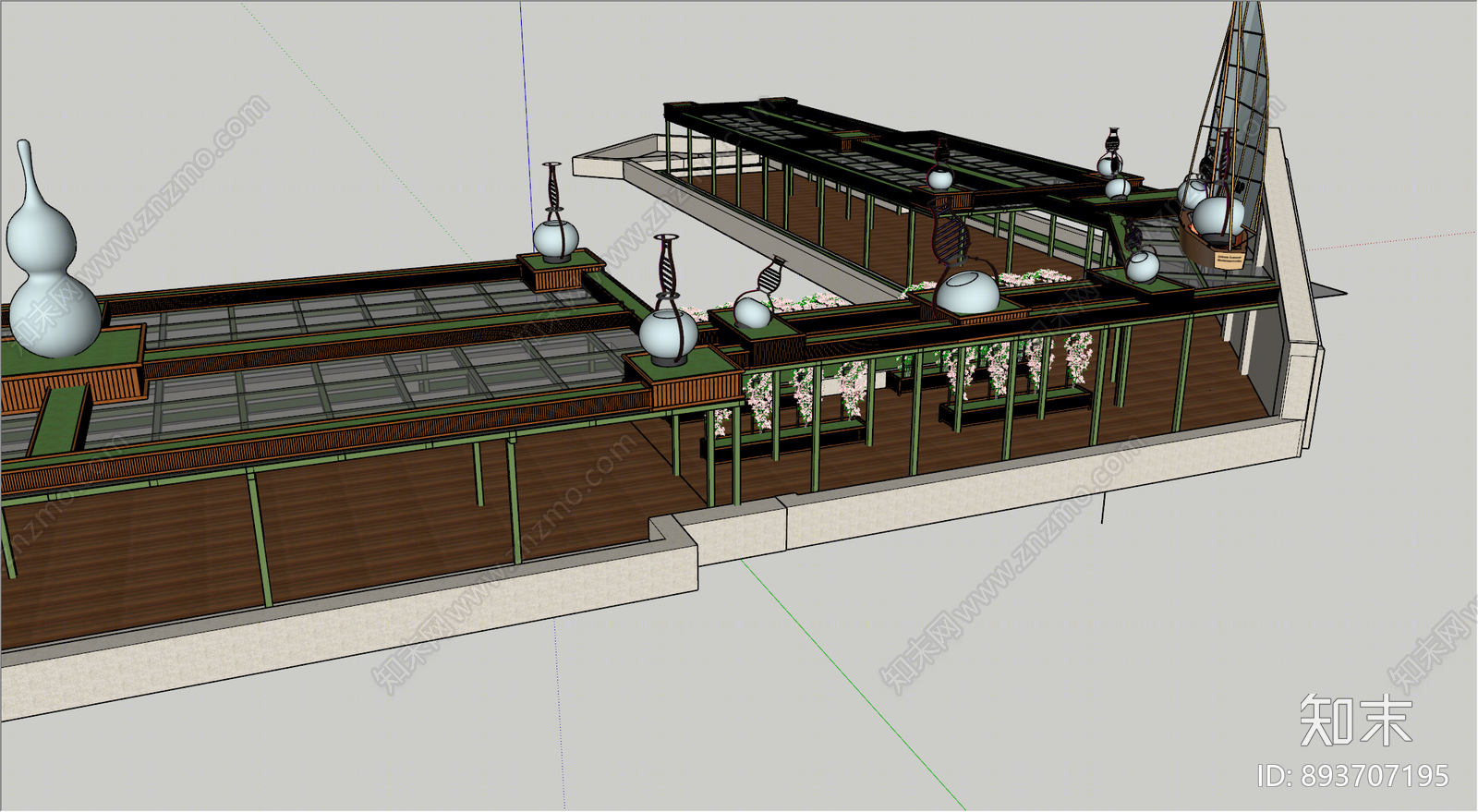 新中式屋顶花园SU模型下载【ID:893707195】