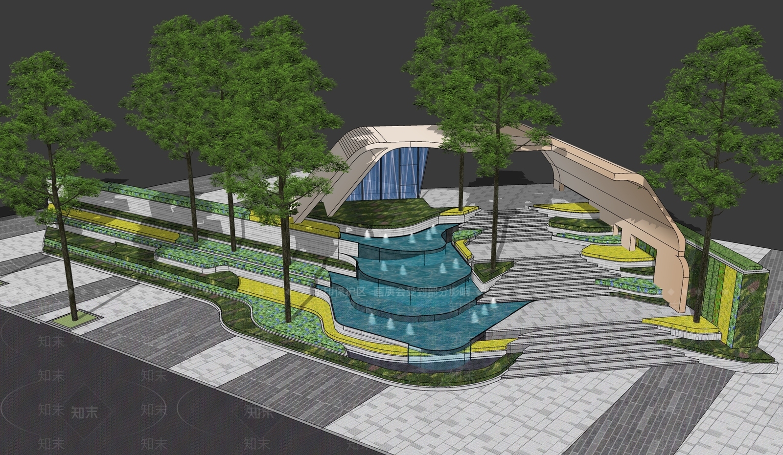 现代居住区景观SU模型下载【ID:793714514】