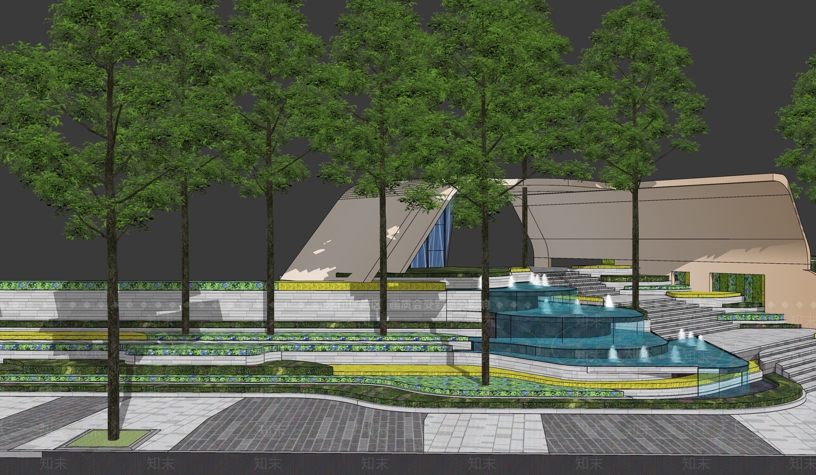 现代居住区景观SU模型下载【ID:793714514】