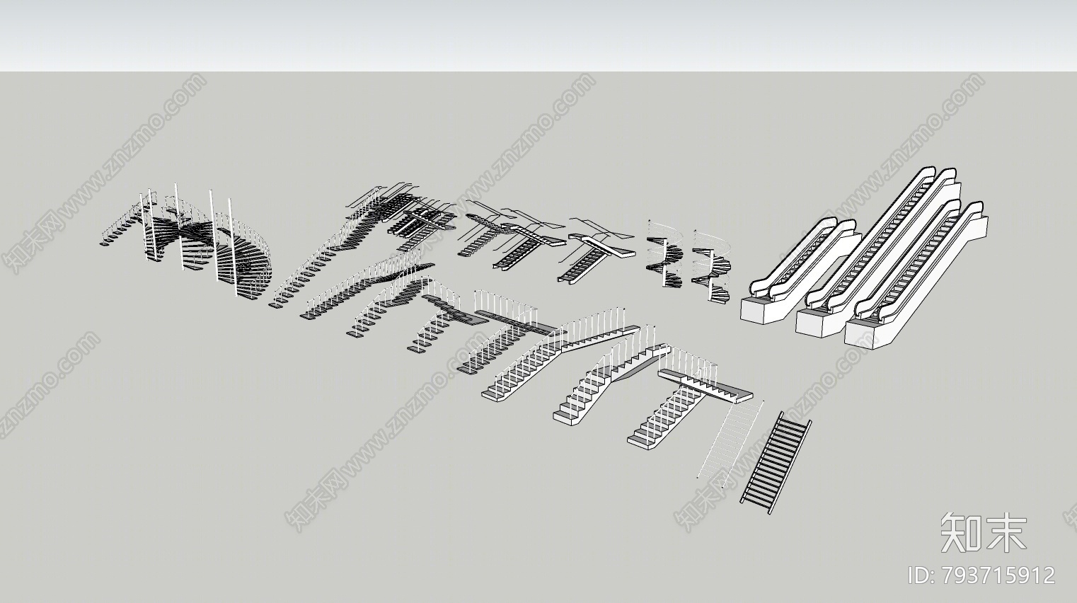 现代楼梯SU模型下载【ID:793715912】