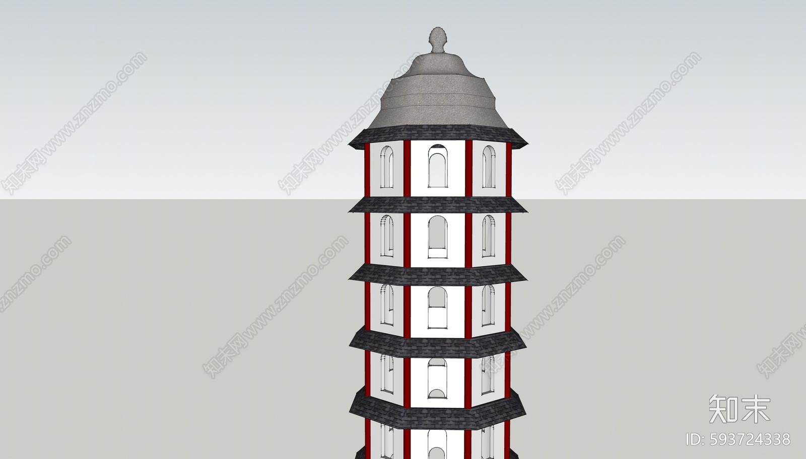 新中式塔楼SU模型下载【ID:593724338】