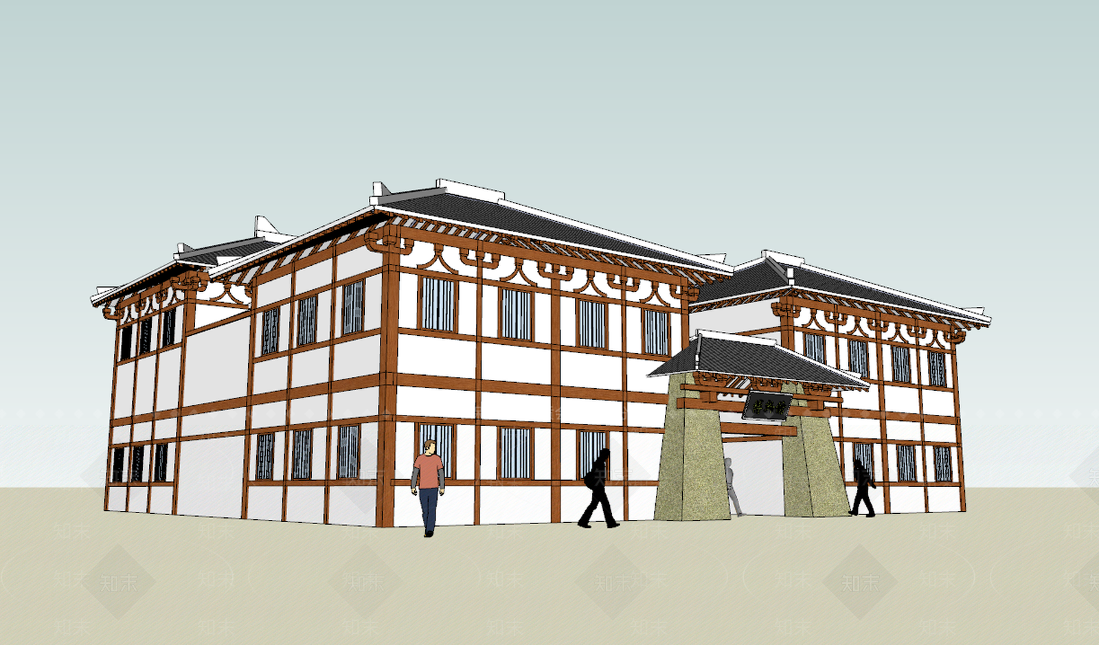 新中式文化场馆SU模型下载【ID:593739145】