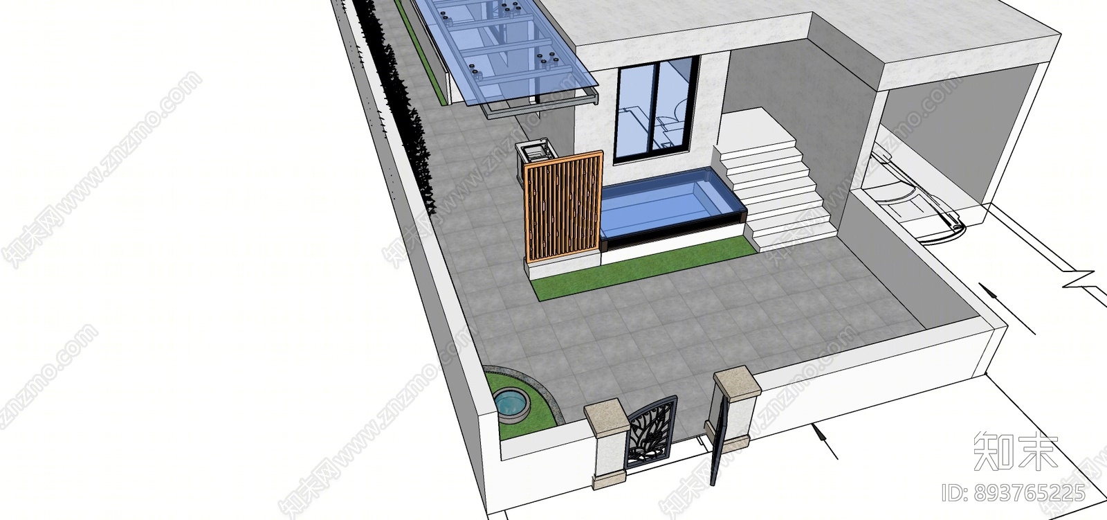 现代庭院花园SU模型下载【ID:893765225】