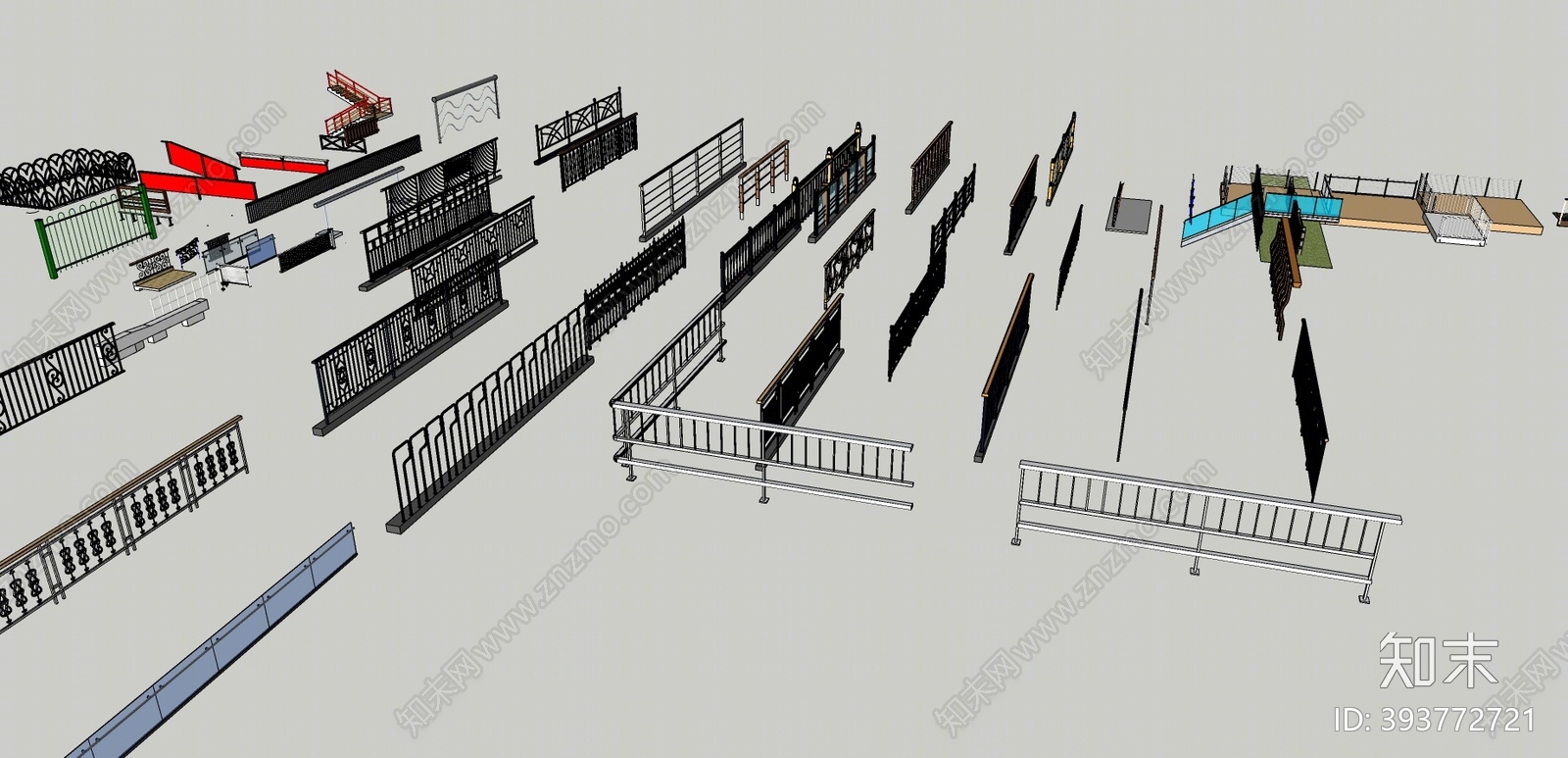 现代栏杆SU模型下载【ID:393772721】