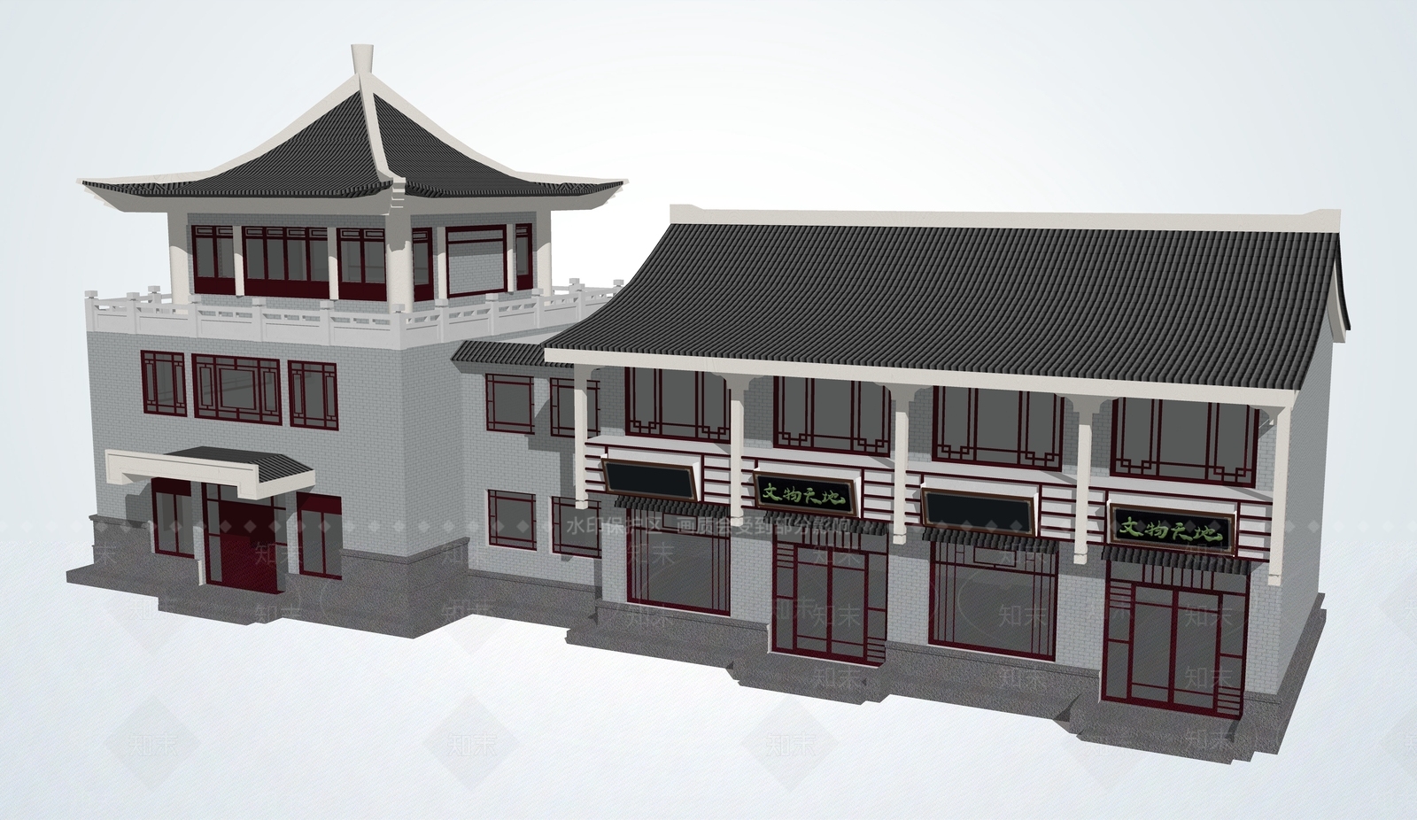 中式文物馆SU模型下载【ID:393775782】