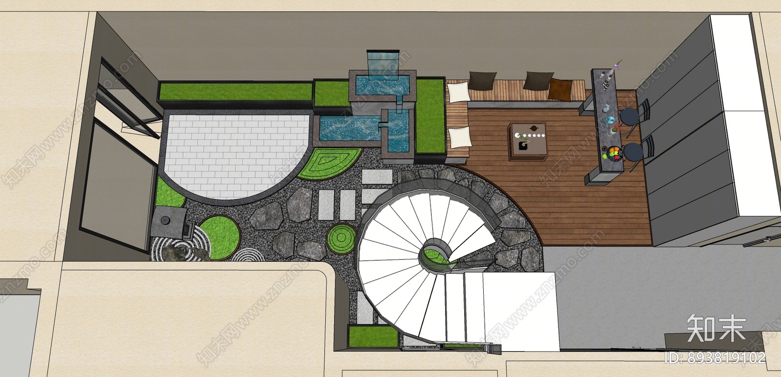 现代屋顶花园SU模型下载【ID:893819102】