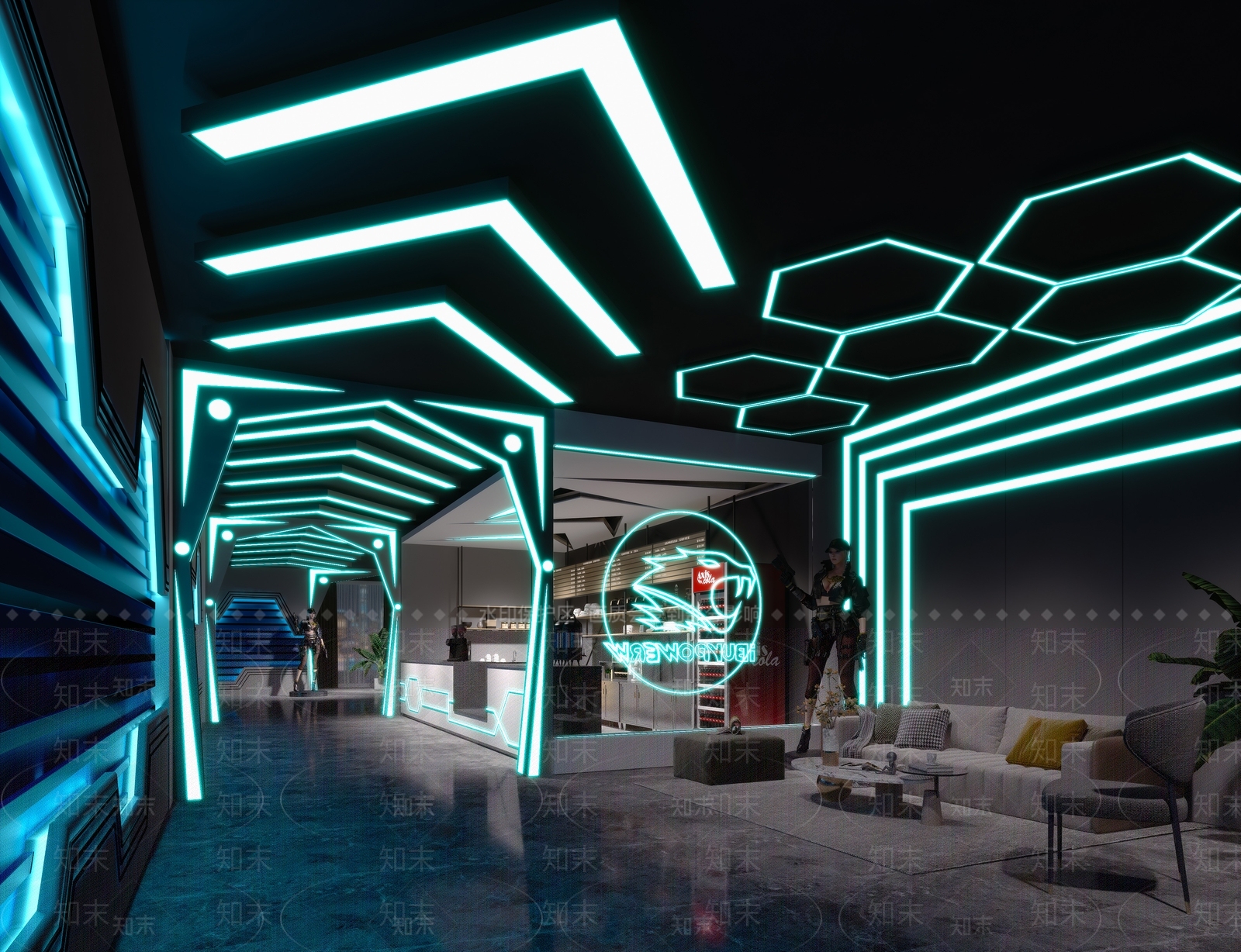 现代科幻电竞网咖3D模型下载【ID:993840298】