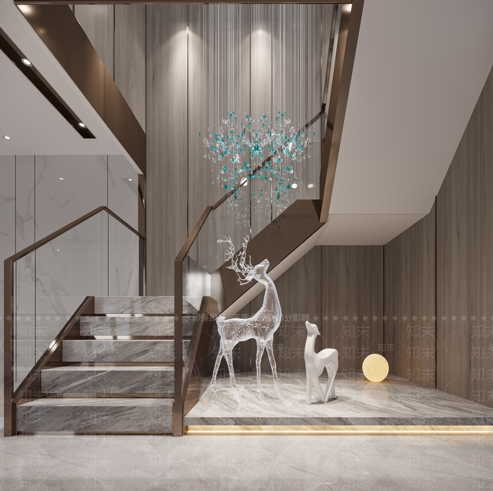 现代玄关雕塑水晶灯3D模型下载【ID:993855342】