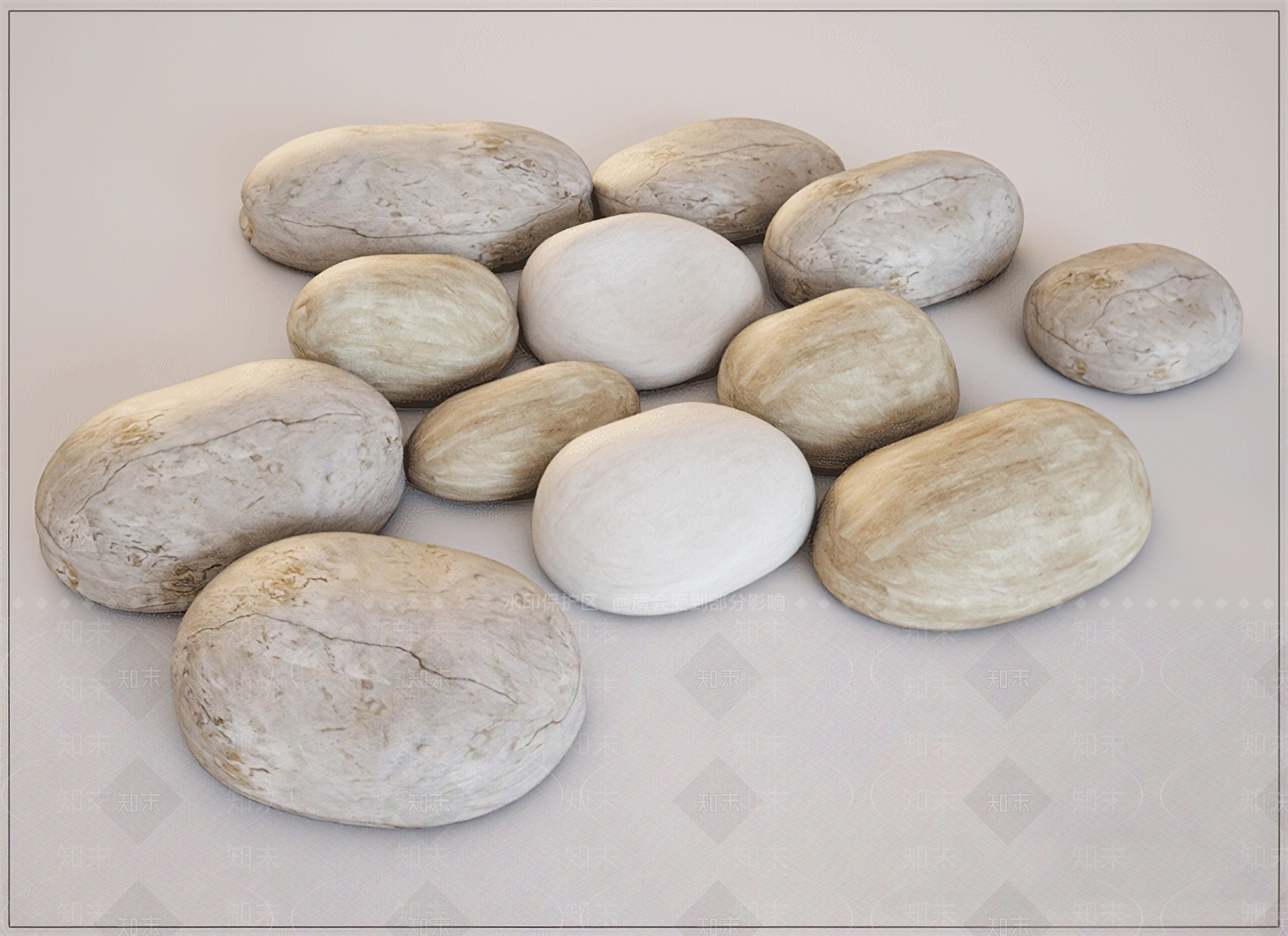 现代鹅卵石景观石头3D模型下载【ID:993860142】