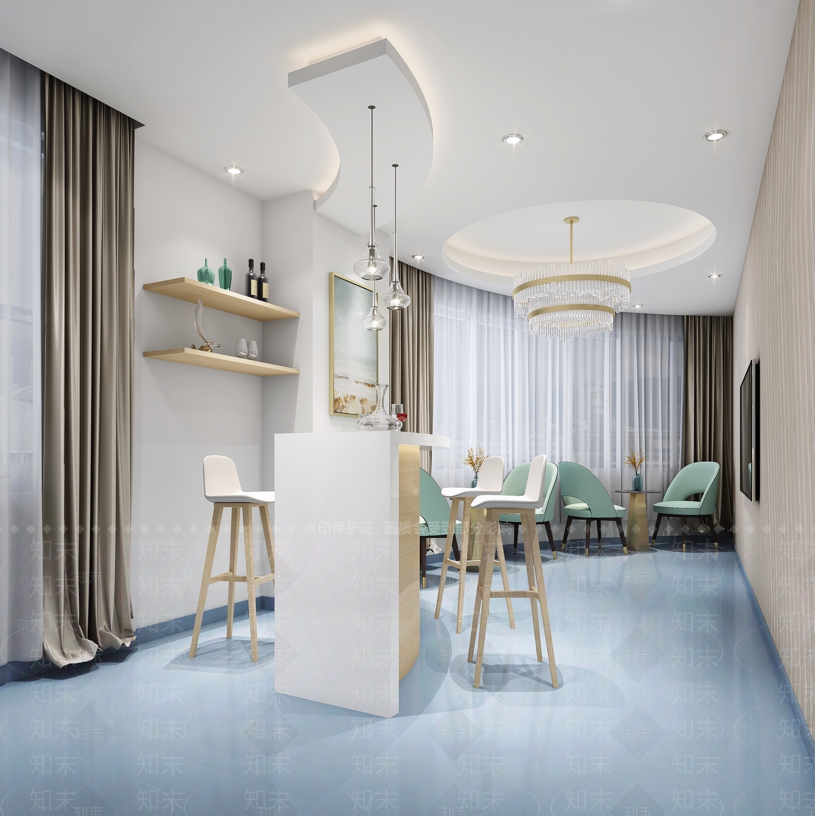 现代酒吧休闲区3D模型下载【ID:493865472】