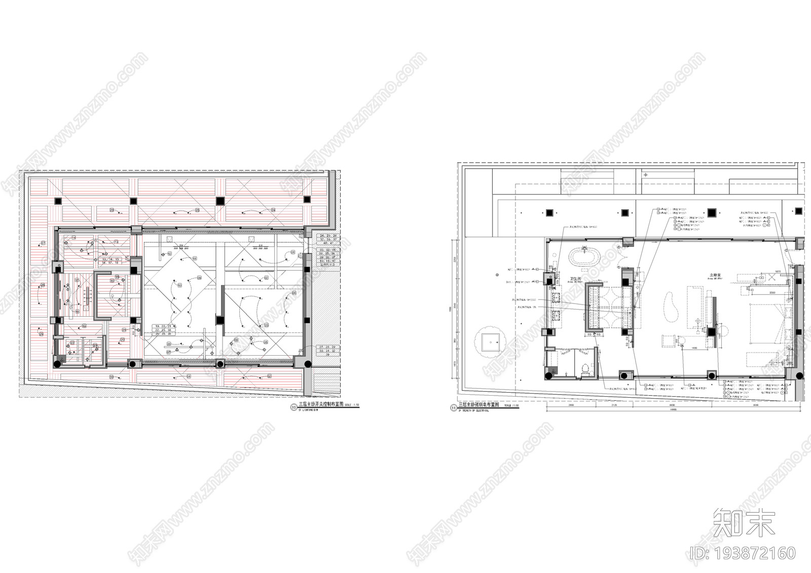 别墅主卧室cad施工图下载【ID:193872160】