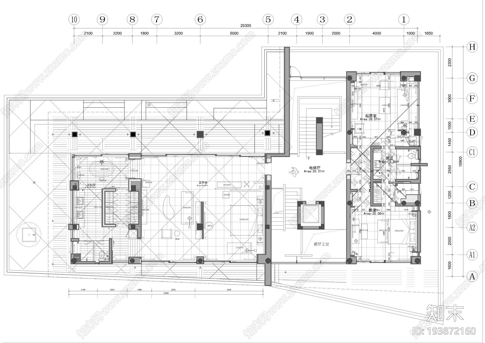 别墅主卧室cad施工图下载【ID:193872160】