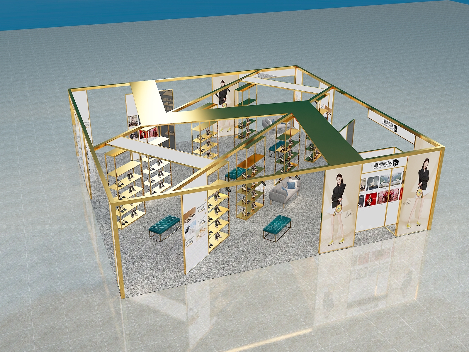 现代鞋柜展厅3D模型下载【ID:593883434】