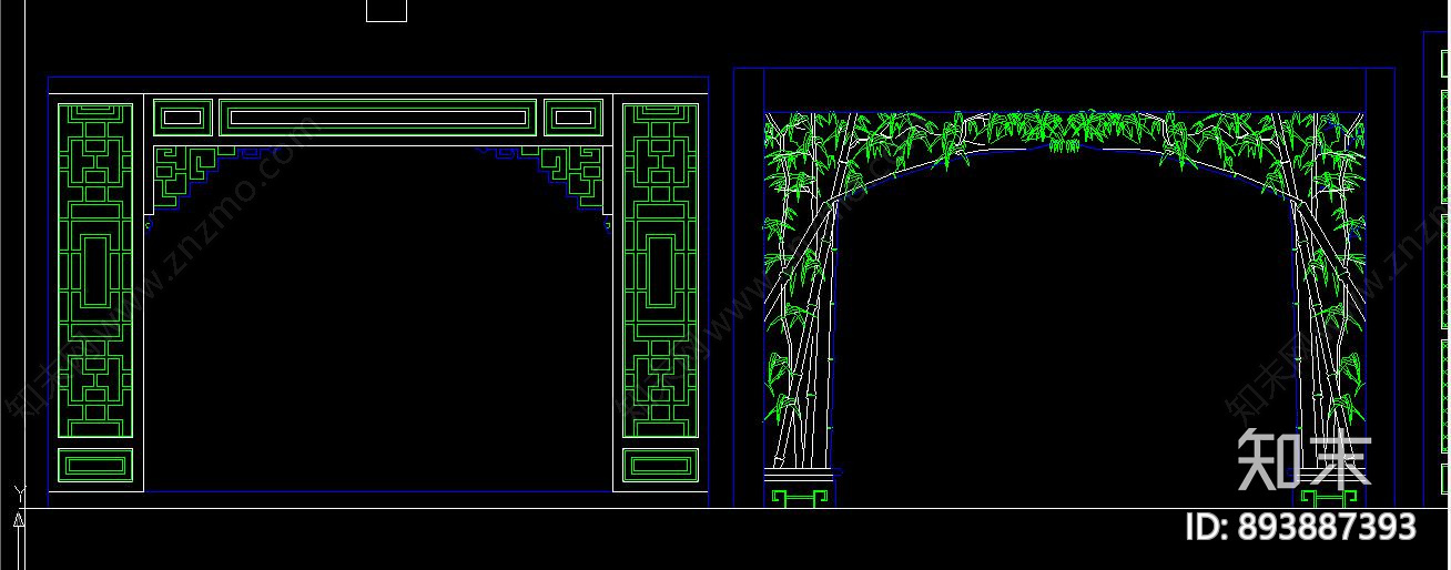 中式拱廊cad施工图下载【ID:893887393】