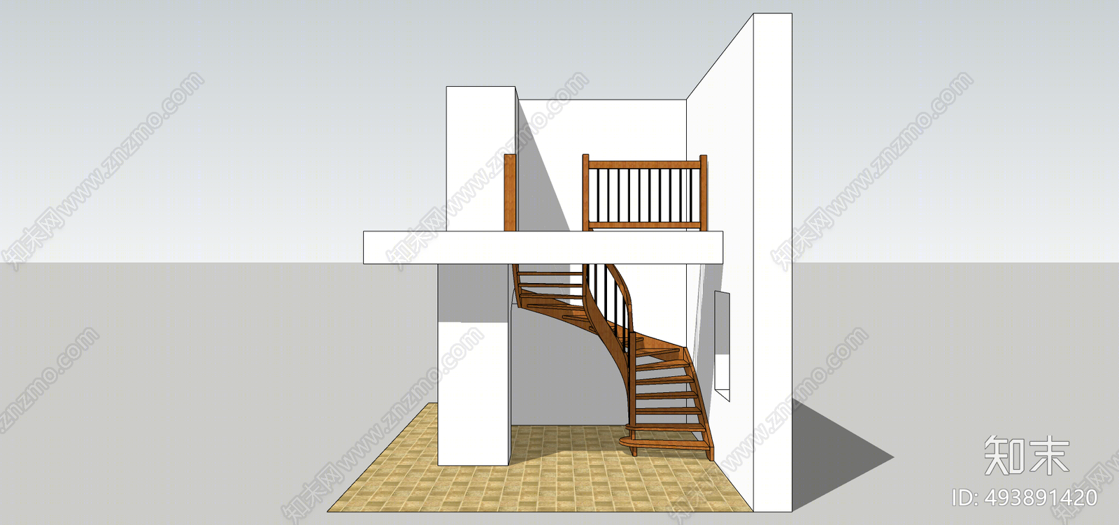现代旋转楼梯间SU模型下载【ID:493891420】
