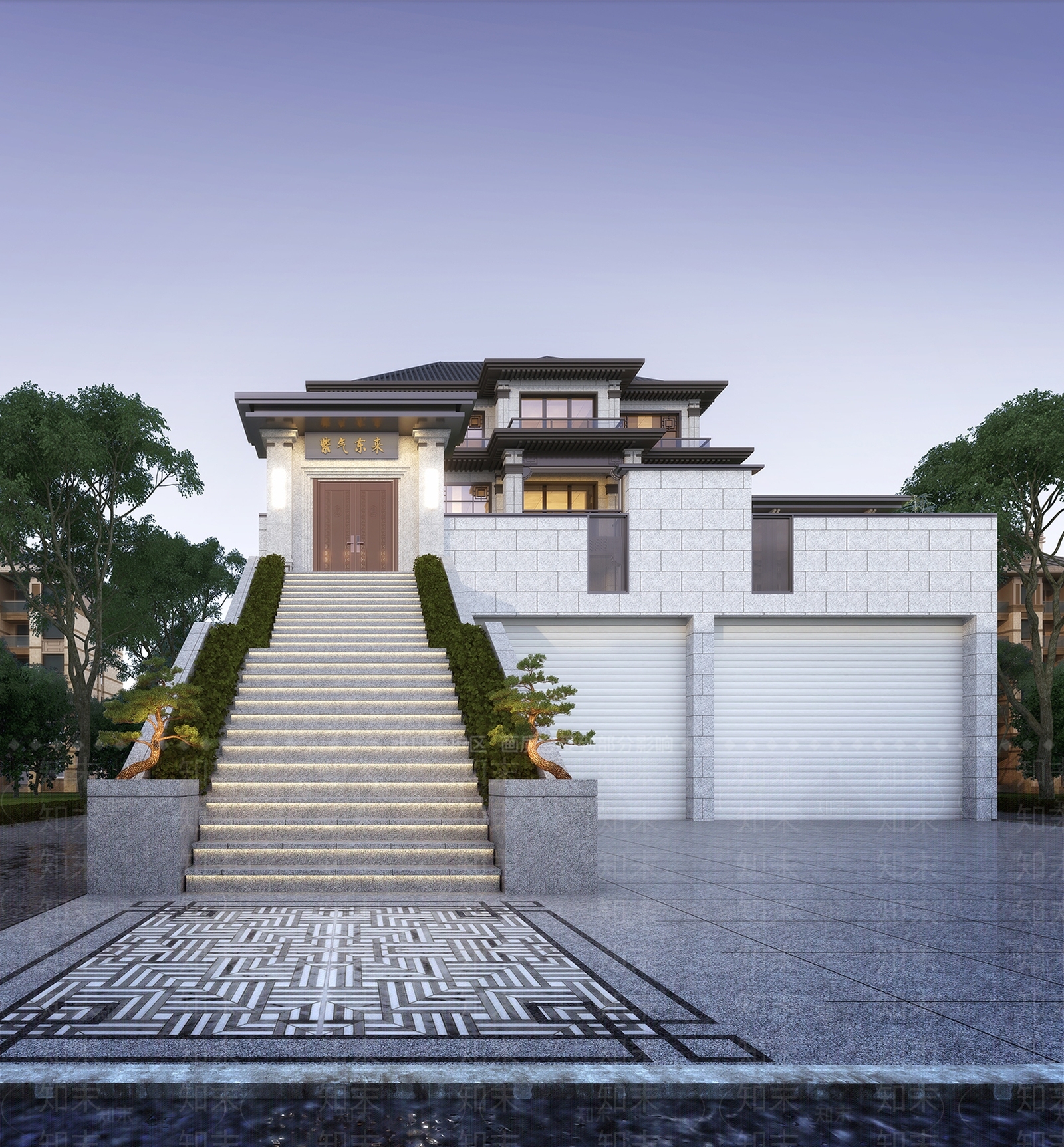 新中式别墅大门3D模型下载【ID:993900899】