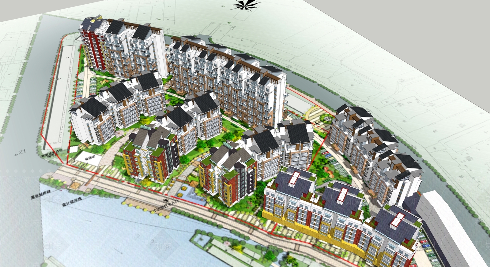 现代多层住宅SU模型下载【ID:293910641】