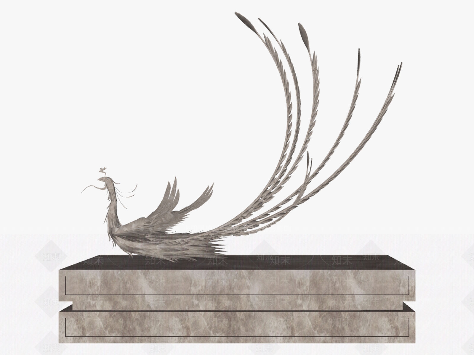 中式凤凰雕塑小品SU模型下载【ID:693913621】