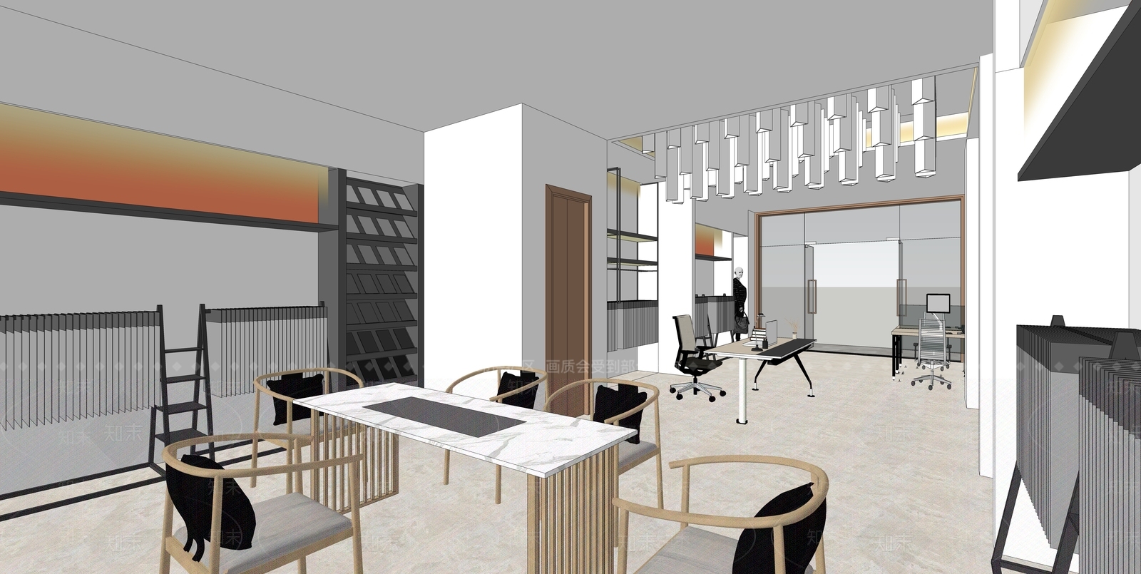 现代面料展厅SU模型下载【ID:293917970】