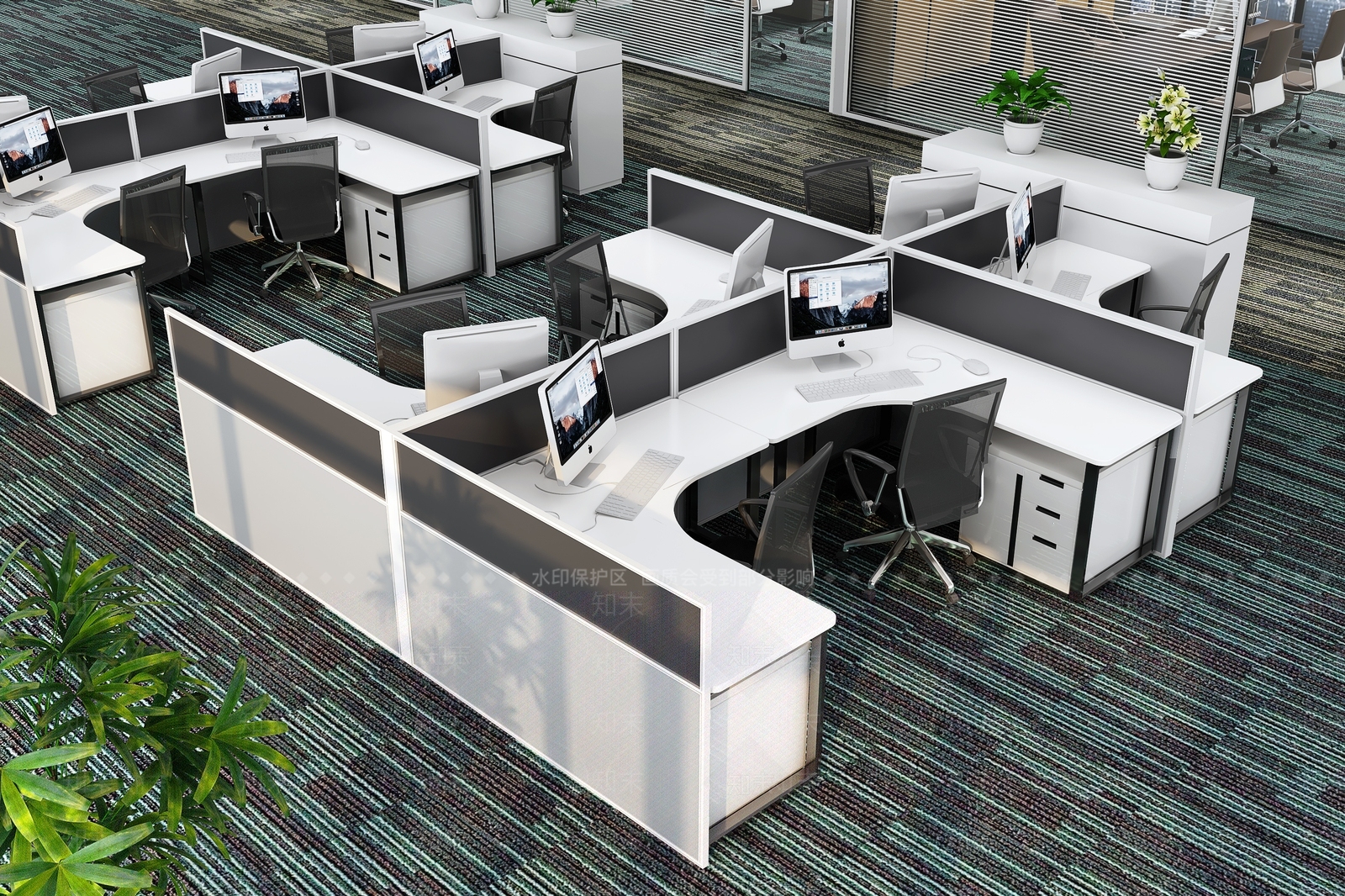 现代卡位办公桌椅3D模型下载【ID:793939694】