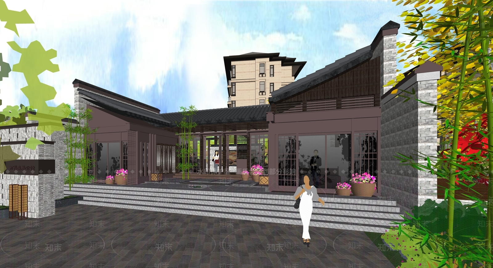 新中式小区建筑SU模型下载【ID:893942777】