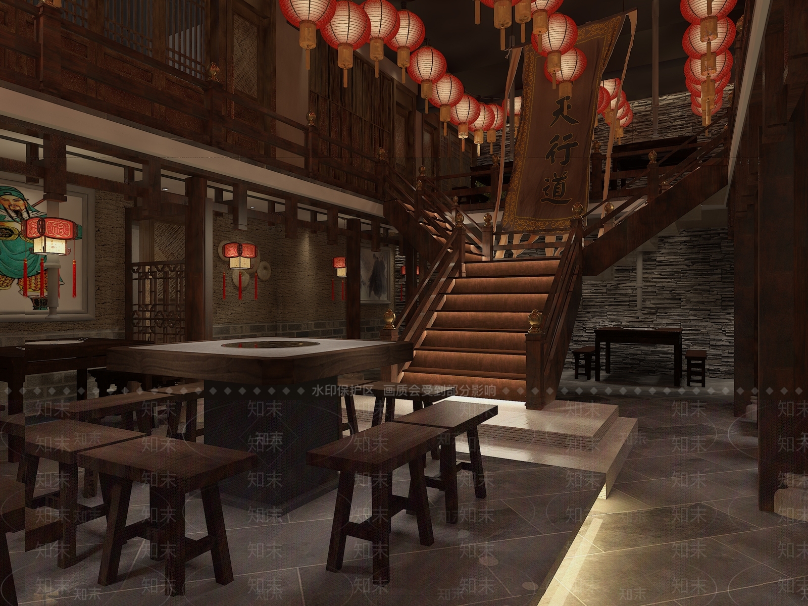 中式火锅店3D模型下载【ID:393981210】