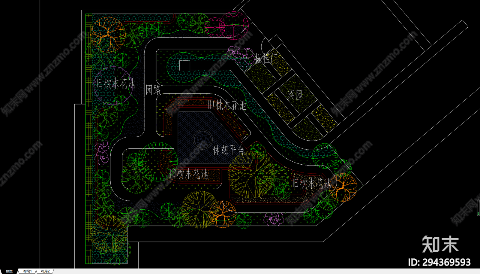 欧式简约庭院cad施工图下载【ID:294369593】