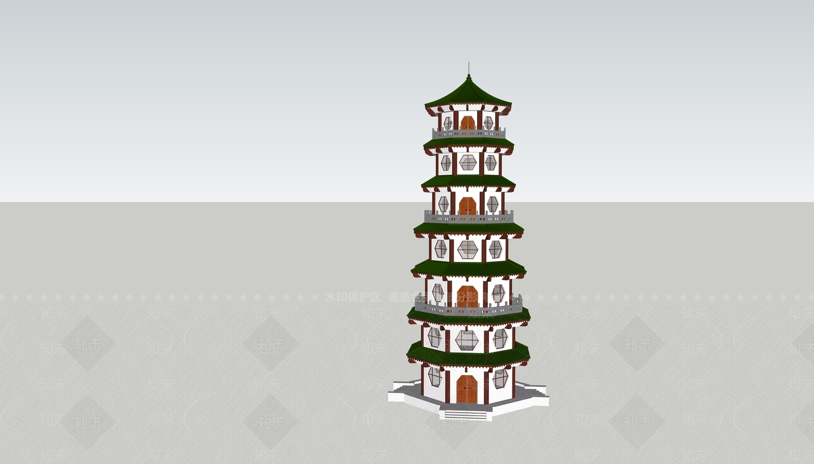 中式塔楼SU模型下载【ID:594018342】
