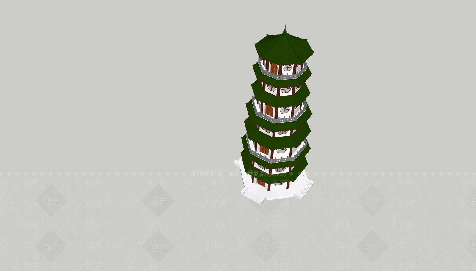 中式塔楼SU模型下载【ID:594018342】