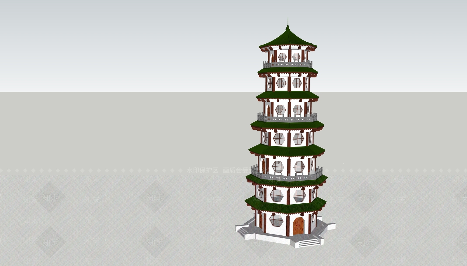 中式塔楼SU模型下载【ID:594018342】