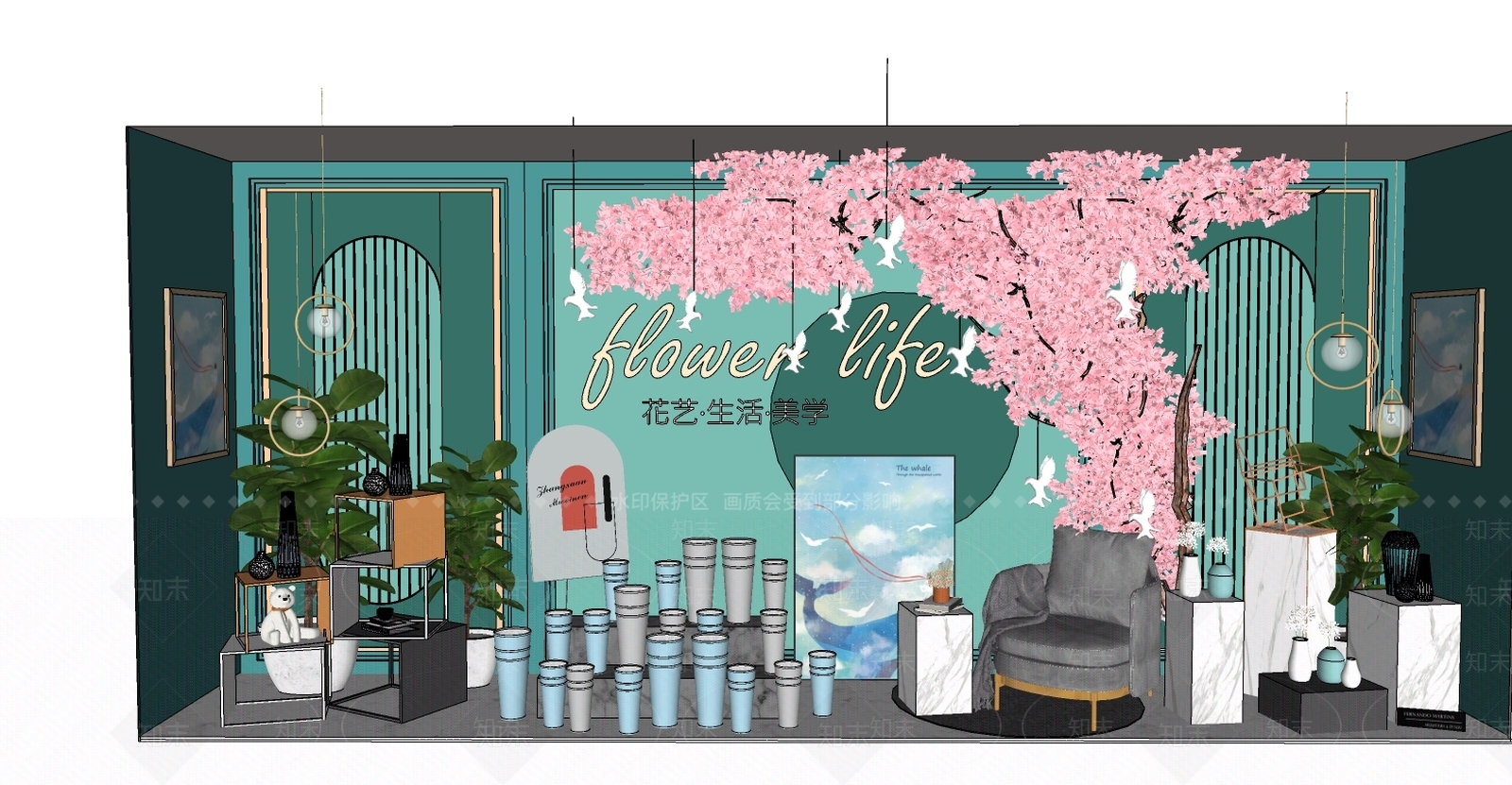 现代花店橱窗SU模型下载【ID:194046074】