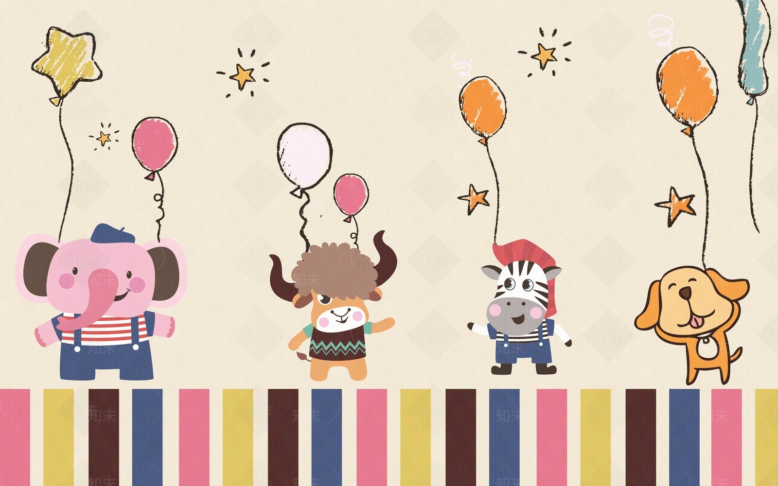 可爱动物卡通气球墙贴电视墙贴图下载【ID:994050279】