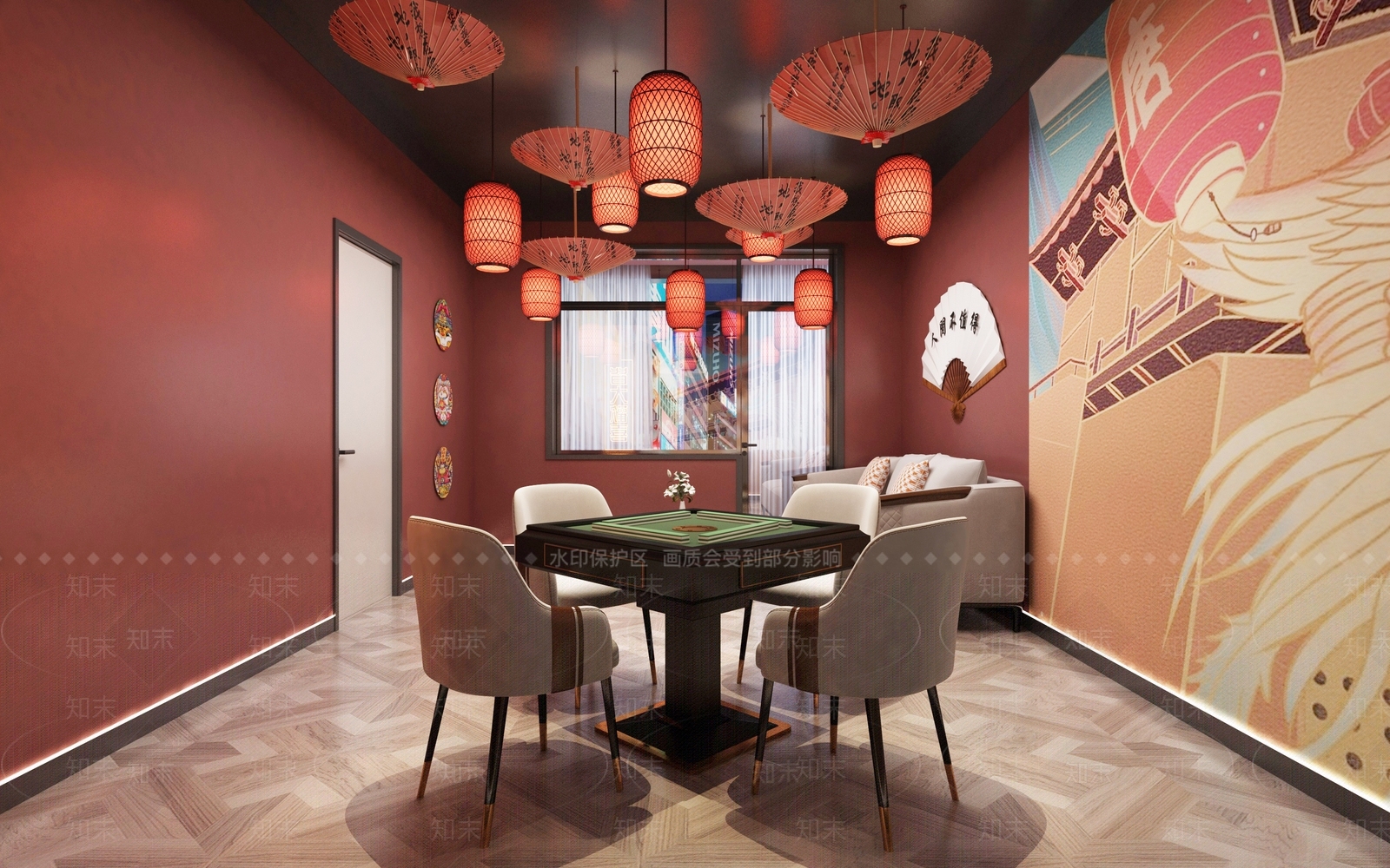 现代国潮风麻将馆包房3D模型下载【ID:994073933】