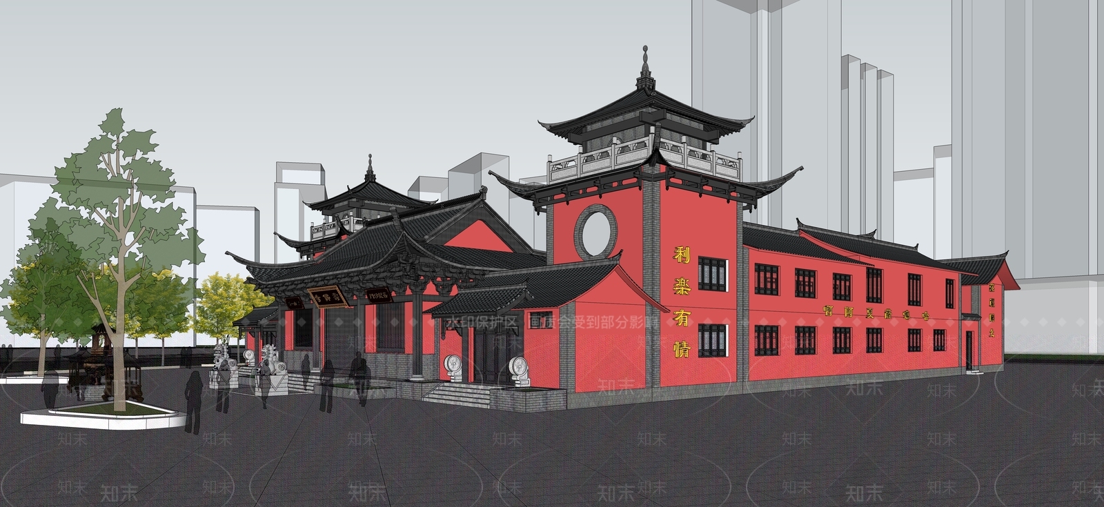 中式风格建筑SU模型下载【ID:894077475】
