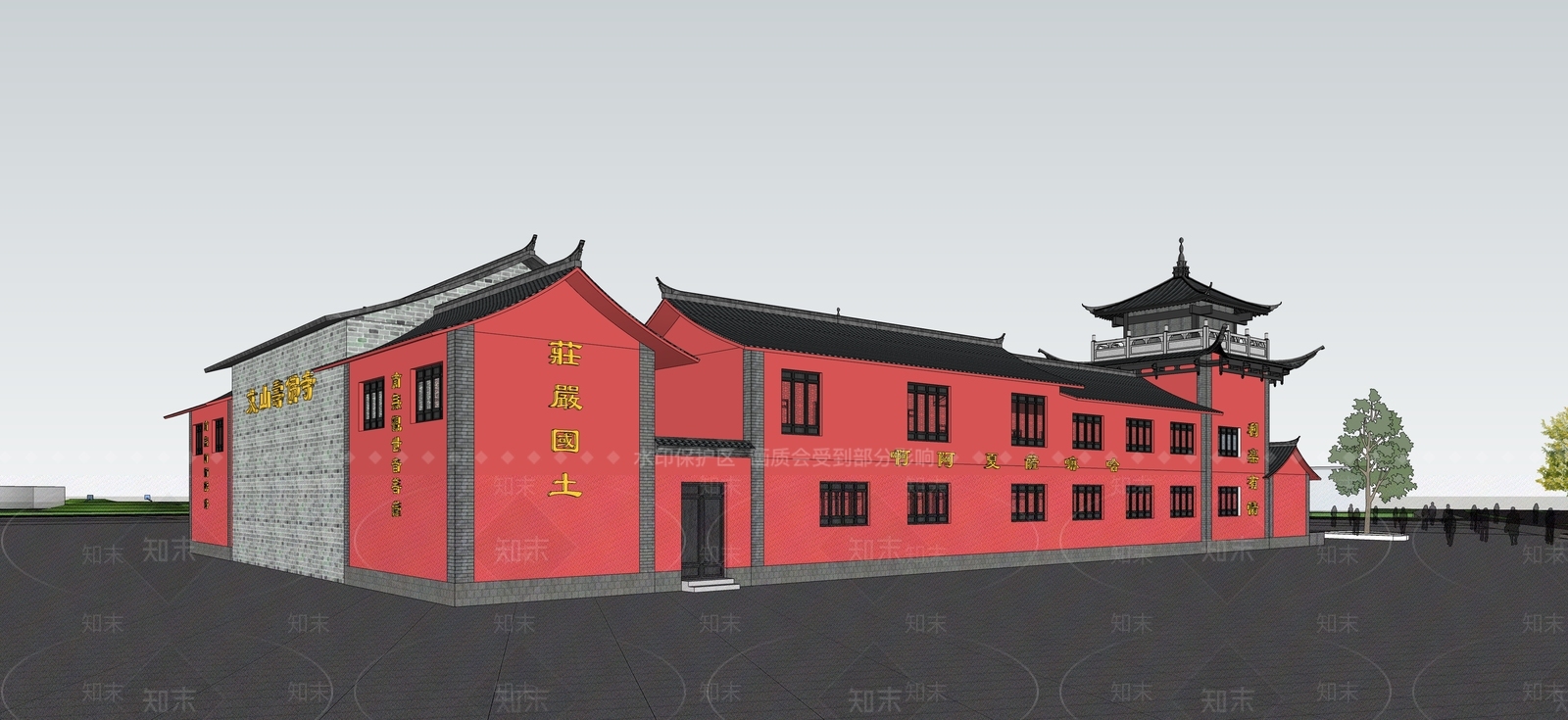 中式风格建筑SU模型下载【ID:894077475】