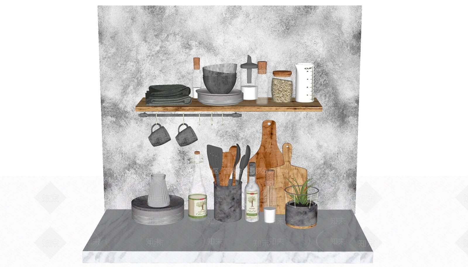 现代厨房用品组合SU模型下载【ID:194084300】