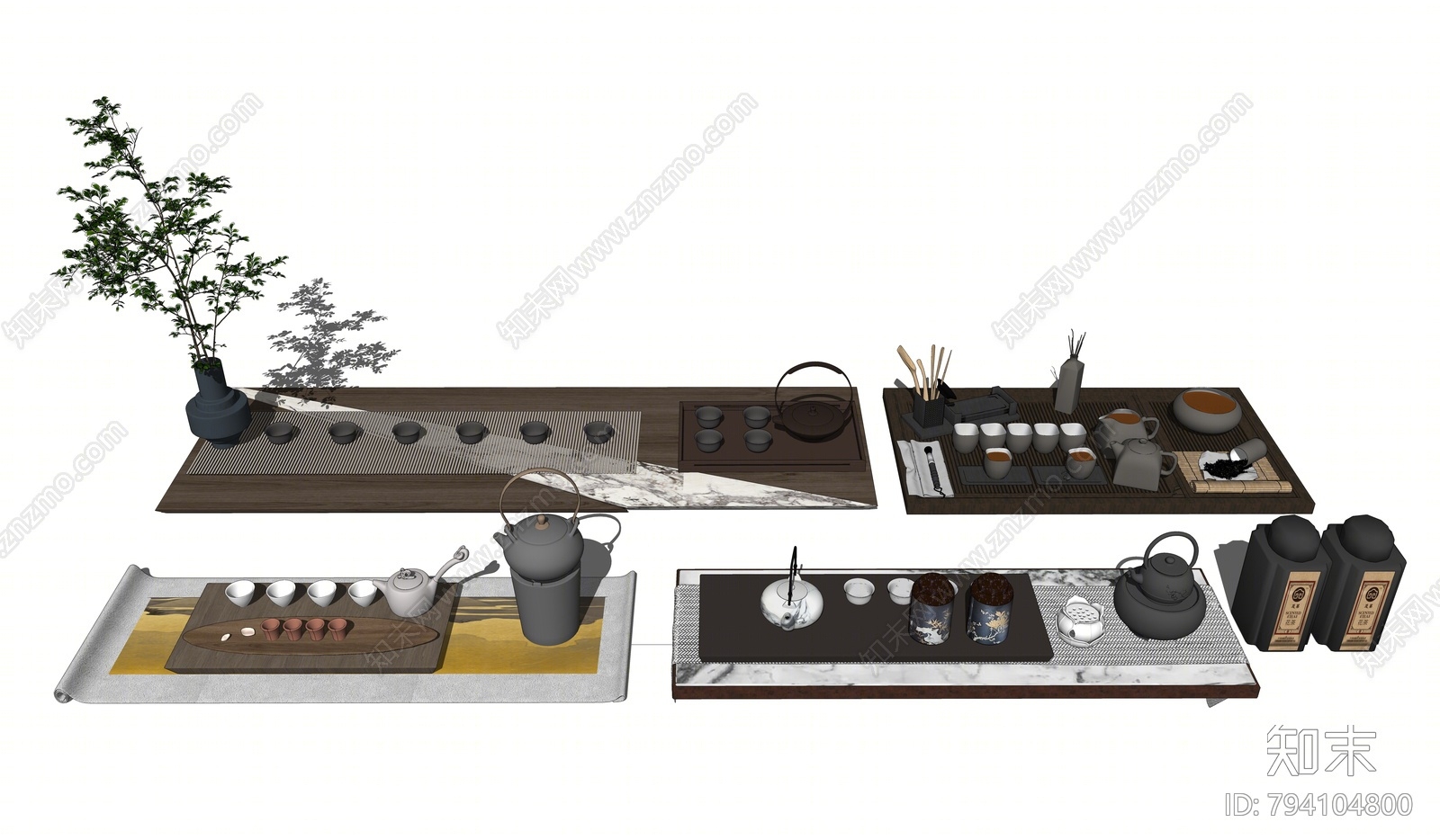 新中式茶具SU模型下载【ID:794104800】