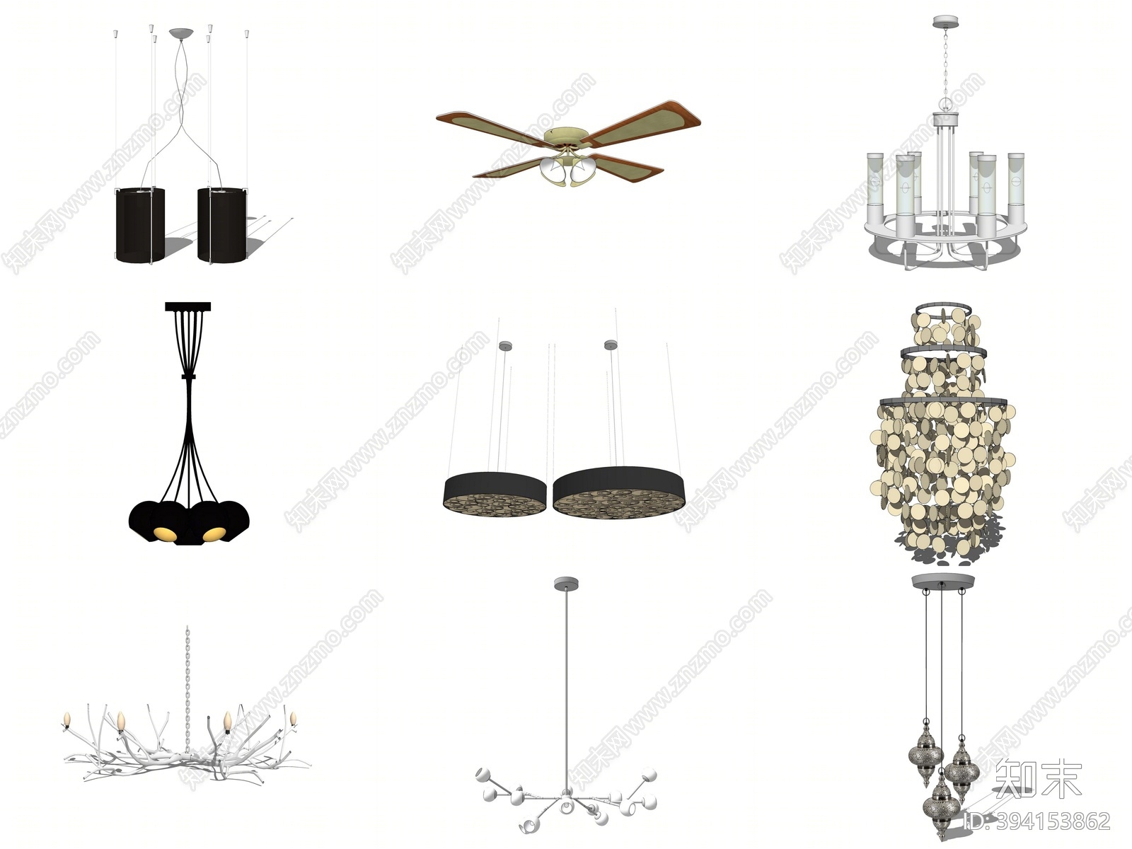 现代吊灯SU模型下载【ID:394153862】