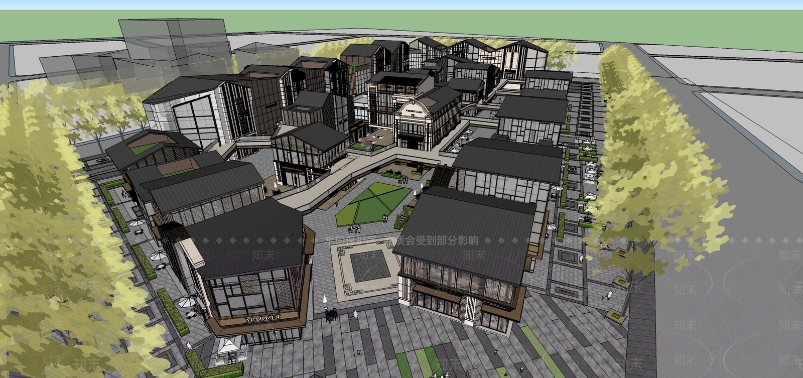 中式商业街SU模型精品下载_SketchUp模型_知末网