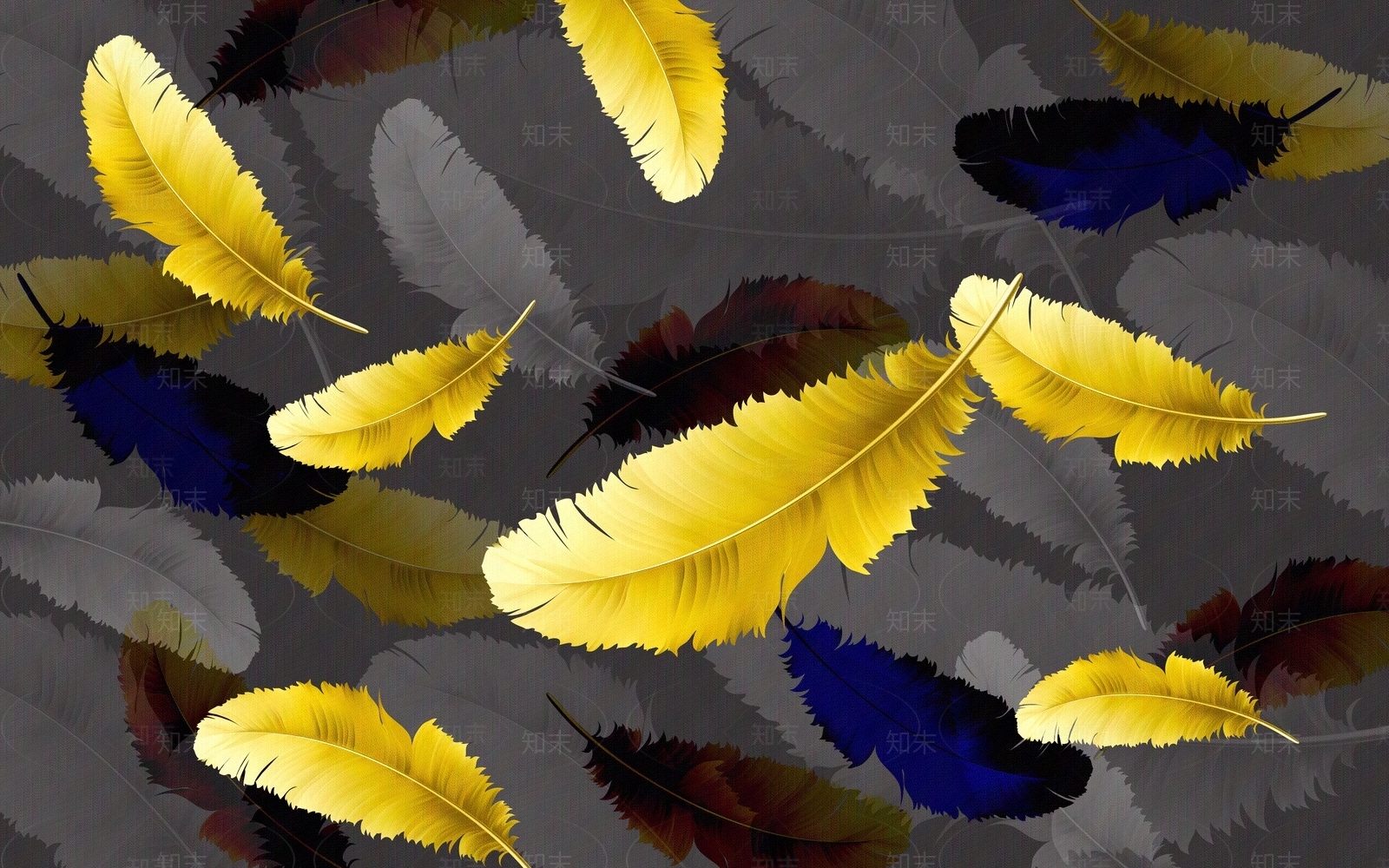 金色羽毛质感电视背景墙贴图下载【ID:494236799】
