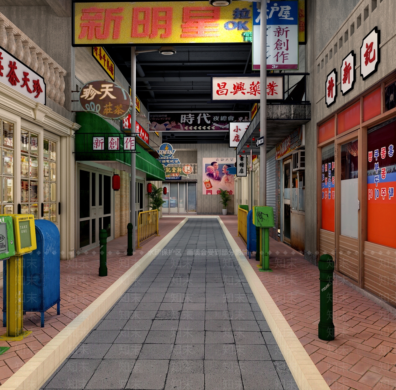 现代复古商业街3D模型下载【ID:594266104】