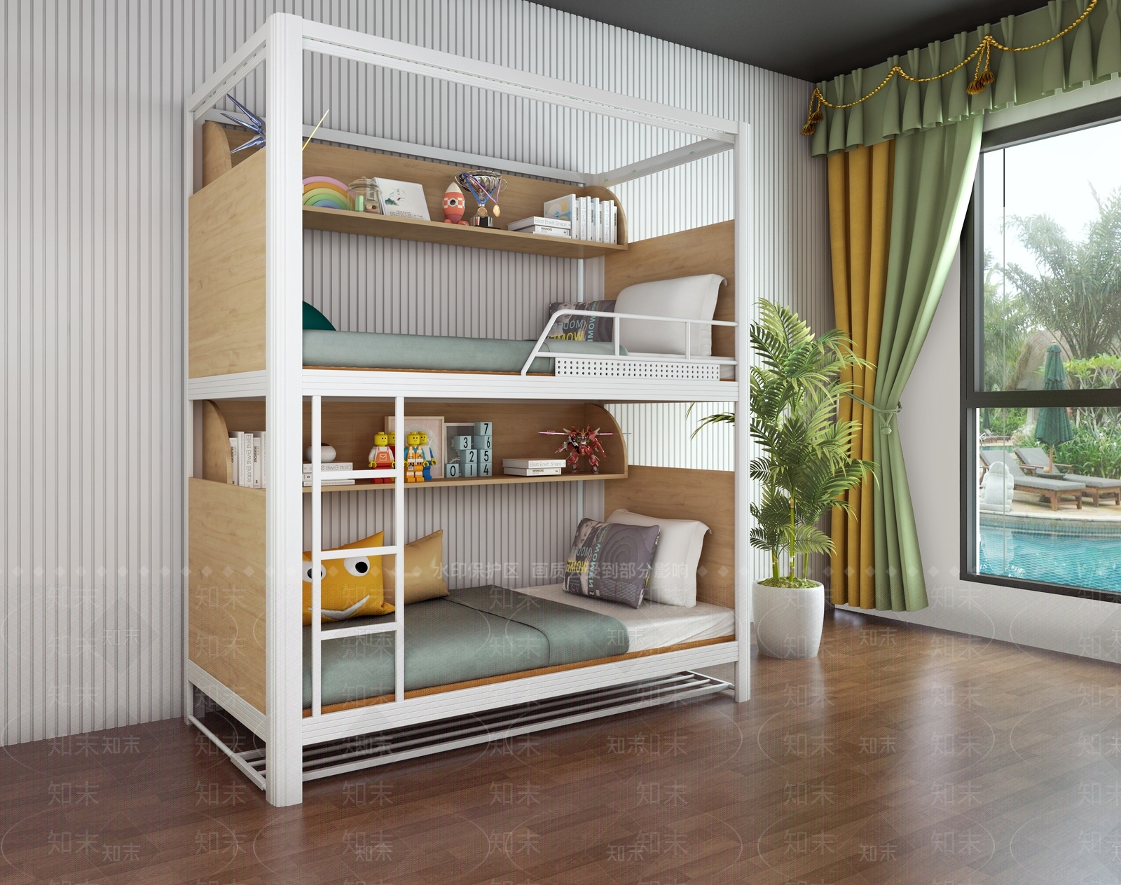 现代宿舍上下床3D模型下载【ID:494273862】