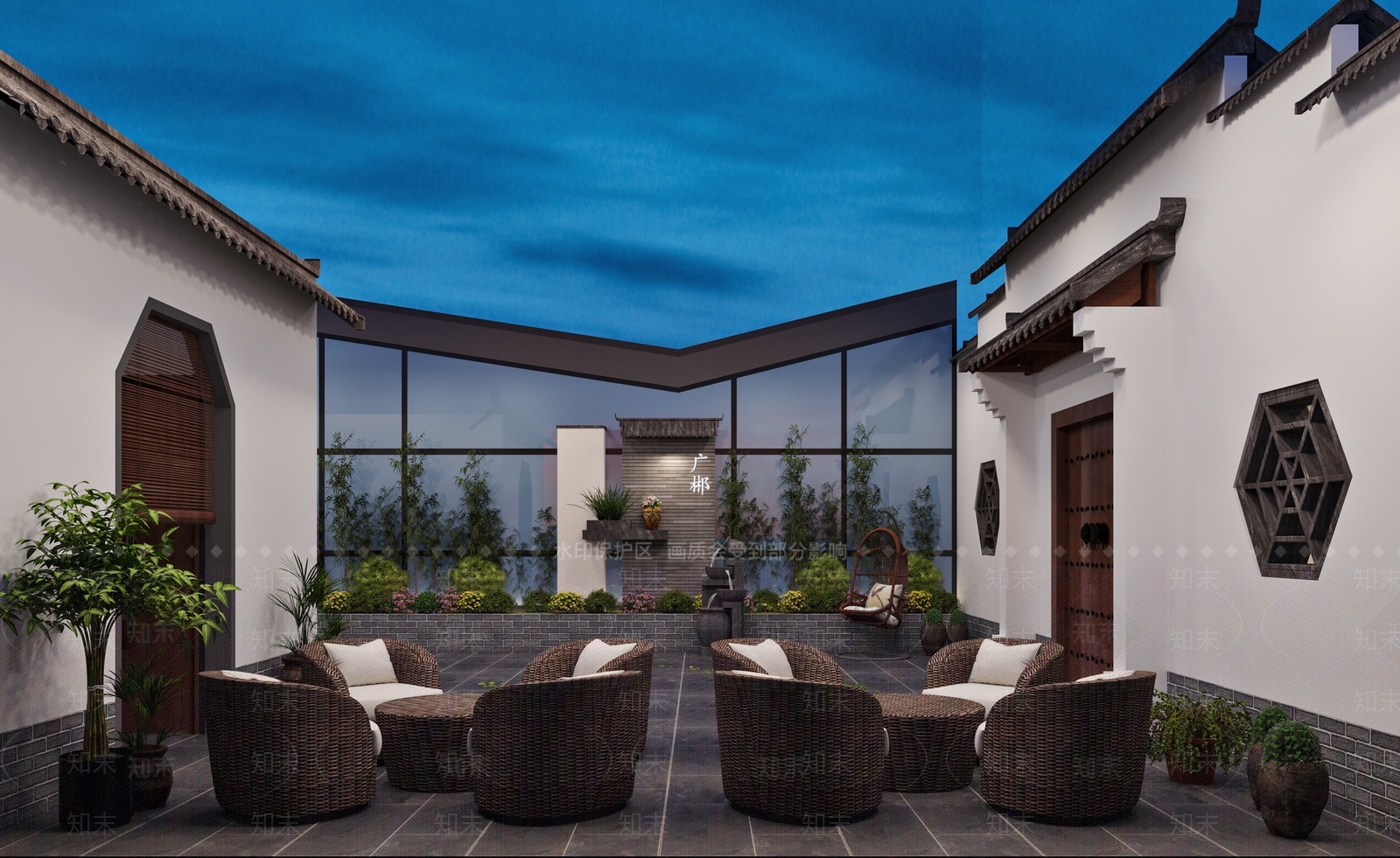 中式阳台花园3D模型下载【ID:294440611】