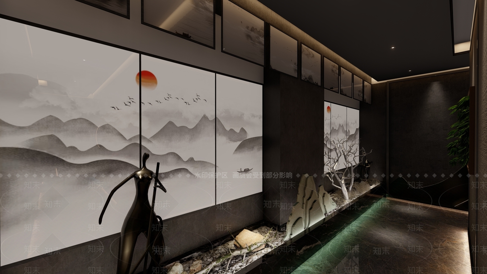 新中式酒店玄关过道SU模型下载【ID:994301416】